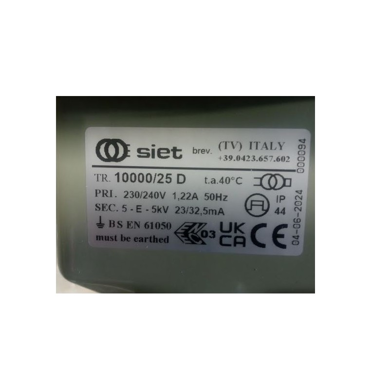 SIET TRASFORMATORE PER INSEGNE NEON 10000 VOLT 25 mA IP 44 CON DISTOP