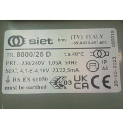 SIET TRASFORMATORE PER INSEGNE NEON 8000 VOLT 25 mA IP 44 CON DISTOP