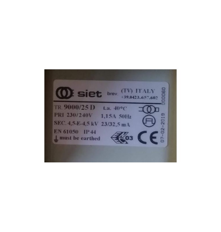 SIET TRASFORMATORE PER INSEGNE NEON 9000 VOLT 25 mA IP 44 CON DISTOP