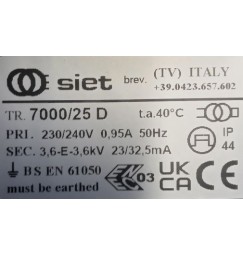 SIET TRASFORMATORE PER INSEGNE NEON 7000 VOLT 25 mA IP 44 CON DISTOP