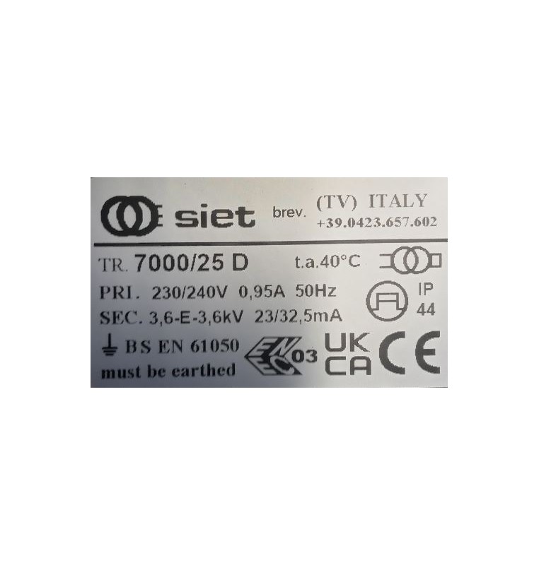 SIET TRASFORMATORE PER INSEGNE NEON 7000 VOLT 25 mA IP 44 CON DISTOP