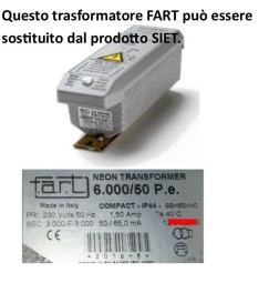 SIET TRASFORMATORE PER INSEGNE NEON 6000 VOLT 50 mA IP 44 CON DISTOP